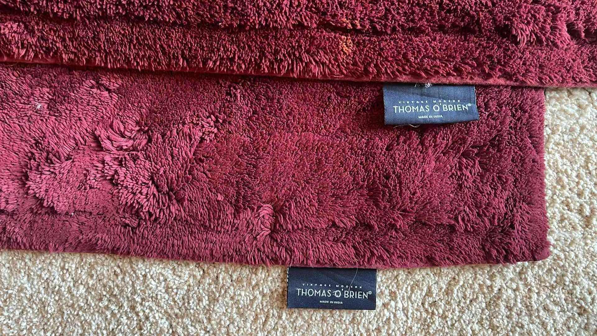 Photo 2 of THOMAS O’BRIEN BURGUNDY BATH RUGS (3) 35” X 20”, (1) 36” X 25”