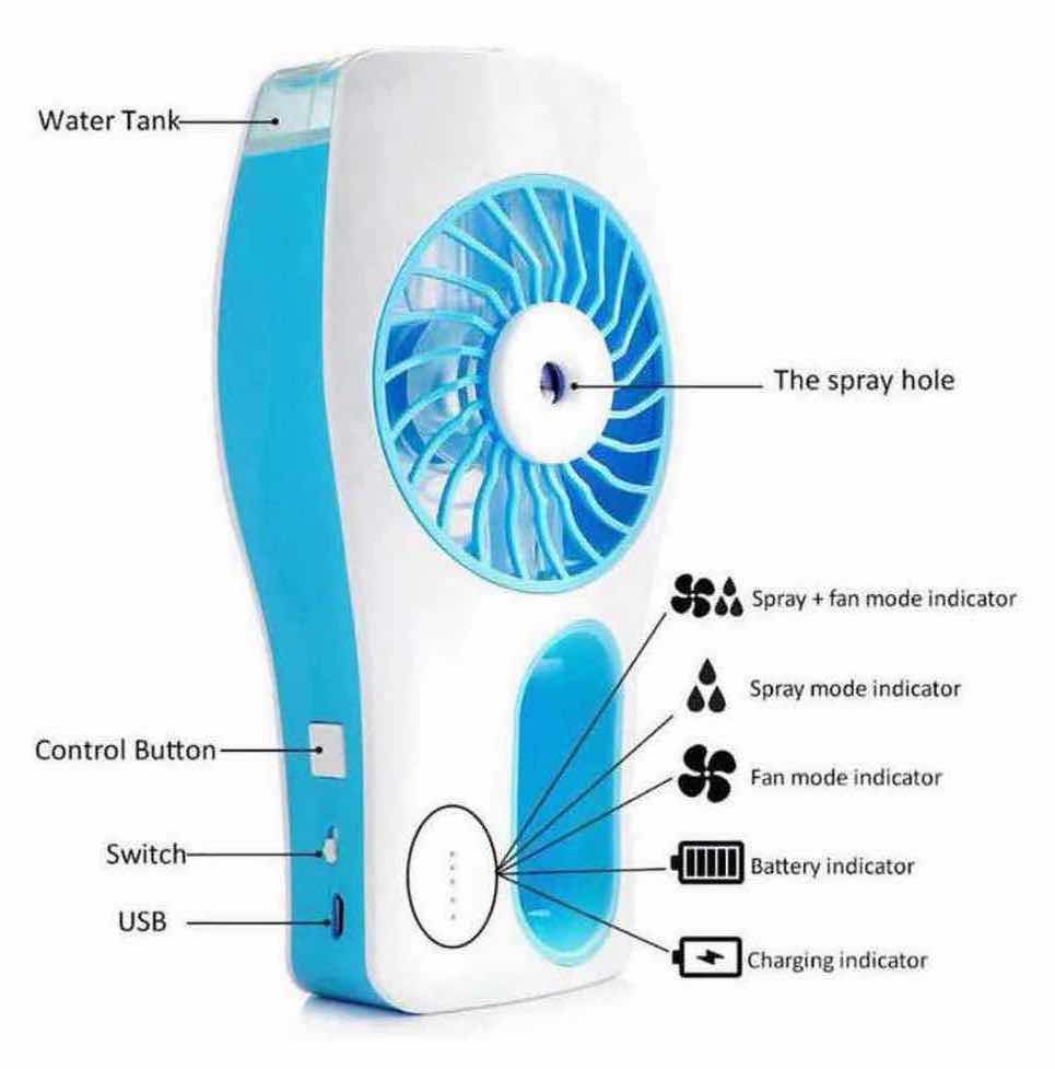 Photo 3 of JX HANDHELD MISTING FAN, MINI USB RECHARGEABLE BATTERY OPERATED PORTABLE PERSONAL FAN W SPRAY BOTTLE