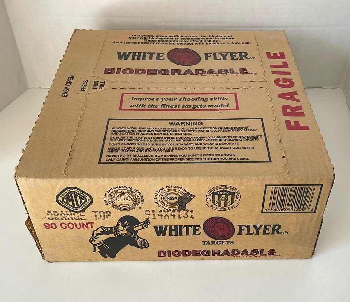 Photo 1 of NEW WHITE FLYER ORANGE TOP CLAY PIGEON TARGETS, BIODEGRADABLE 90 COUNT