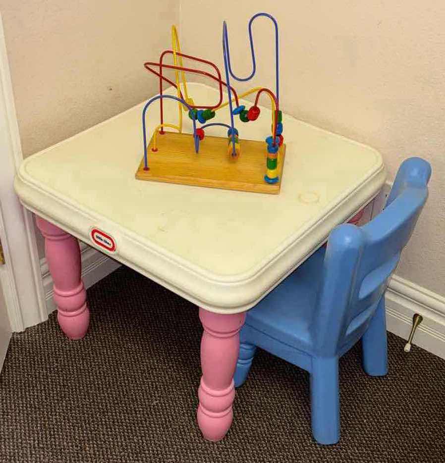 Photo 1 of LITTLE TIKES CHILDRENS TABLE, 1 CHAIR & KIDS TABLE TOP TOY