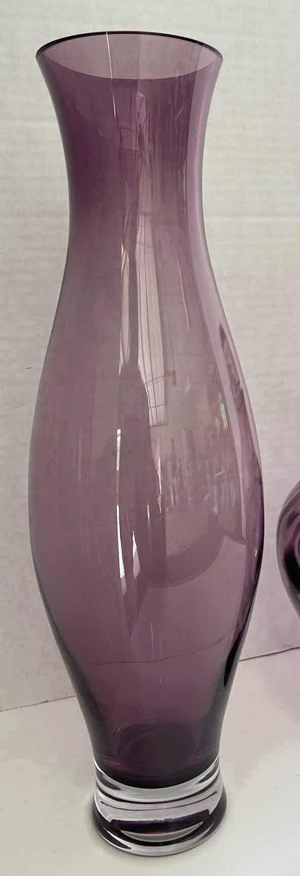 Photo 2 of PURPLE DECORATIVE GLASS VASES (3)