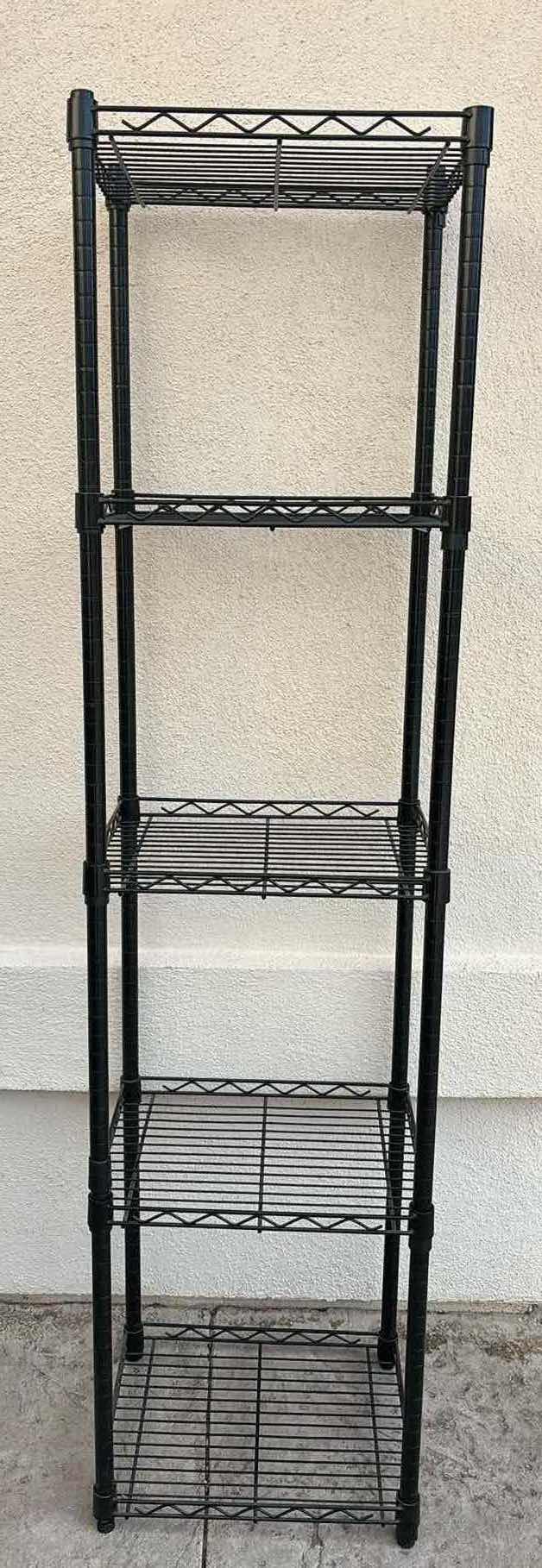 Photo 1 of BLACK METAL 5-TIER STANDING SHELVING RACK W ADJUSTABLE HEIGHT 14” X 18” H72.5”