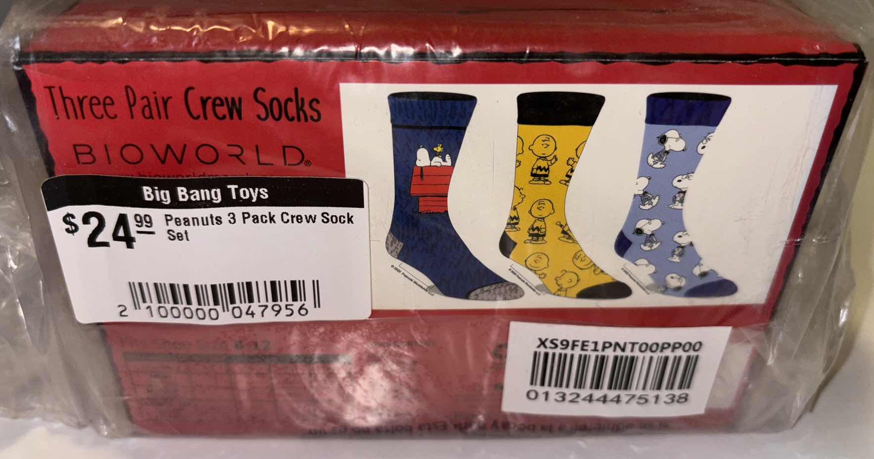 Photo 2 of NEW BIOWORLD PEANUTS 3-PACK CREW SOCK SET