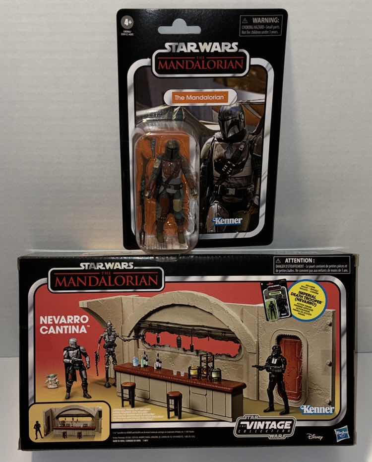 Photo 1 of NEW 2-PACK BUNDLE HASBRO KENNER STAR WARS THE VINTAGE COLLECTION, THE MANDALORIAN “NEVARRO CANTINA” PLAYSET INCLUDES IMPERIAL DEATH TROOPER 4” ACTION FIGURE & “THE MANDALORIAN” ACTION FIGURE & ACCESSORIES (4” FIGURE)