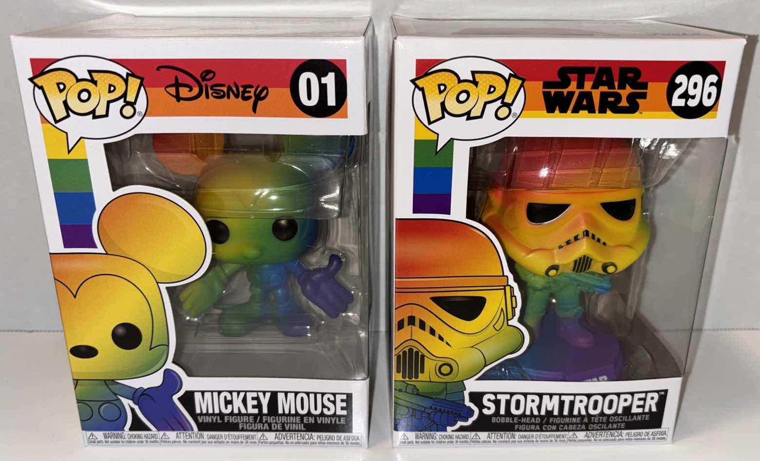 Photo 1 of NEW 2-PACK FUNKO POP! PRIDE VINYL FIGURE/BOBBLE-HEAD, #01 “MICKEY MOUSE” & #296 “STORMTROOPER”