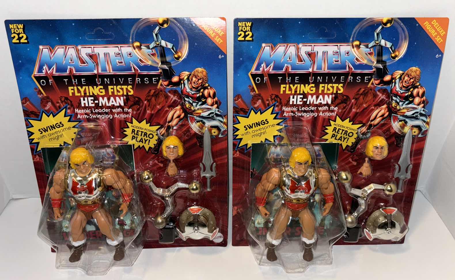 Photo 1 of NEW 2-PACK MATTEL MASTERS OF THE UNIVERSE ORIGINS DELUXE ACTION FIGURE SET, “FLYING FISTS HE-MAN”