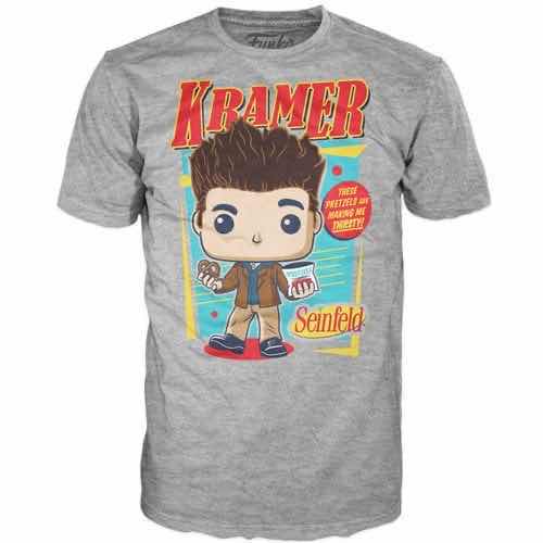 Photo 2 of NEW FUNKO POP! SEINFELD TEE & VINYL FIGURE BUNDLE, KRAMER SALTY PRETZEL T-SHIRT & #1084 KRAMER (COLOR:SPORTS GREY, SIZE: 2X)