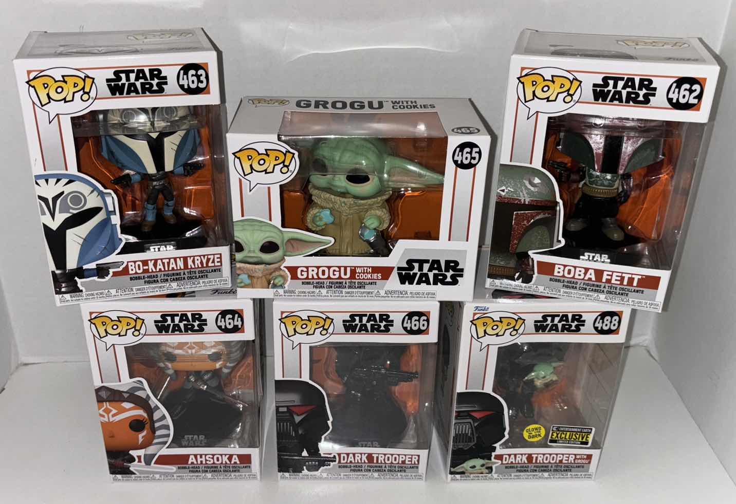 Photo 1 of $81 NEW 6-PACK ASSORTED STAR WARS FUNKO POP! BOBBLEHEAD FIGURES, #462, 463, 464, 465, 466, 488