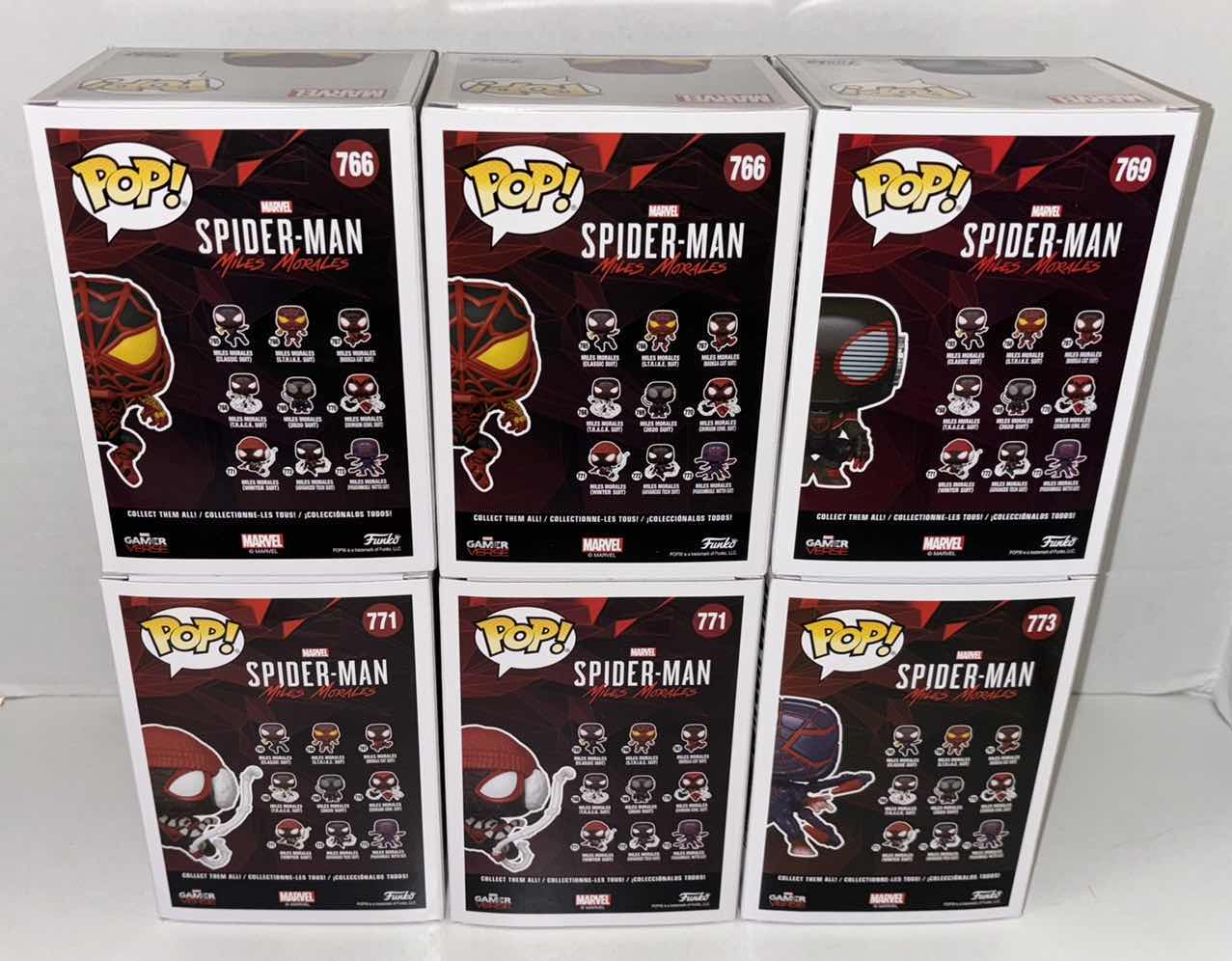 Photo 3 of NEW 6-PACK ASSORTED MARVEL SPIDER-MAN MILES MORALES FUNKO POP! BOBBLEHEAD FIGURES, #766 (2), 769, 771 (2), 773