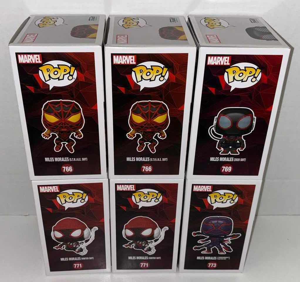 Photo 2 of NEW 6-PACK ASSORTED MARVEL SPIDER-MAN MILES MORALES FUNKO POP! BOBBLEHEAD FIGURES, #766 (2), 769, 771 (2), 773