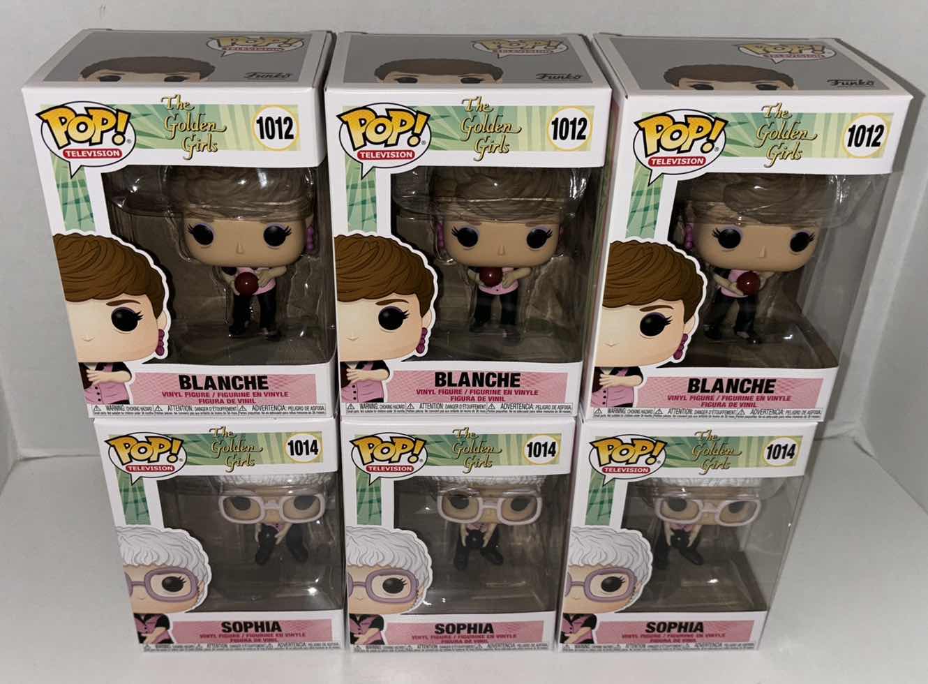 Photo 1 of NEW 6-PACK ASSORTED GOLDEN GIRLS FUNKO POP! VINYL FIGURES, #1012 BLANCHE BOWLING (3) & #1014 SOPHIA BOWLING (3)