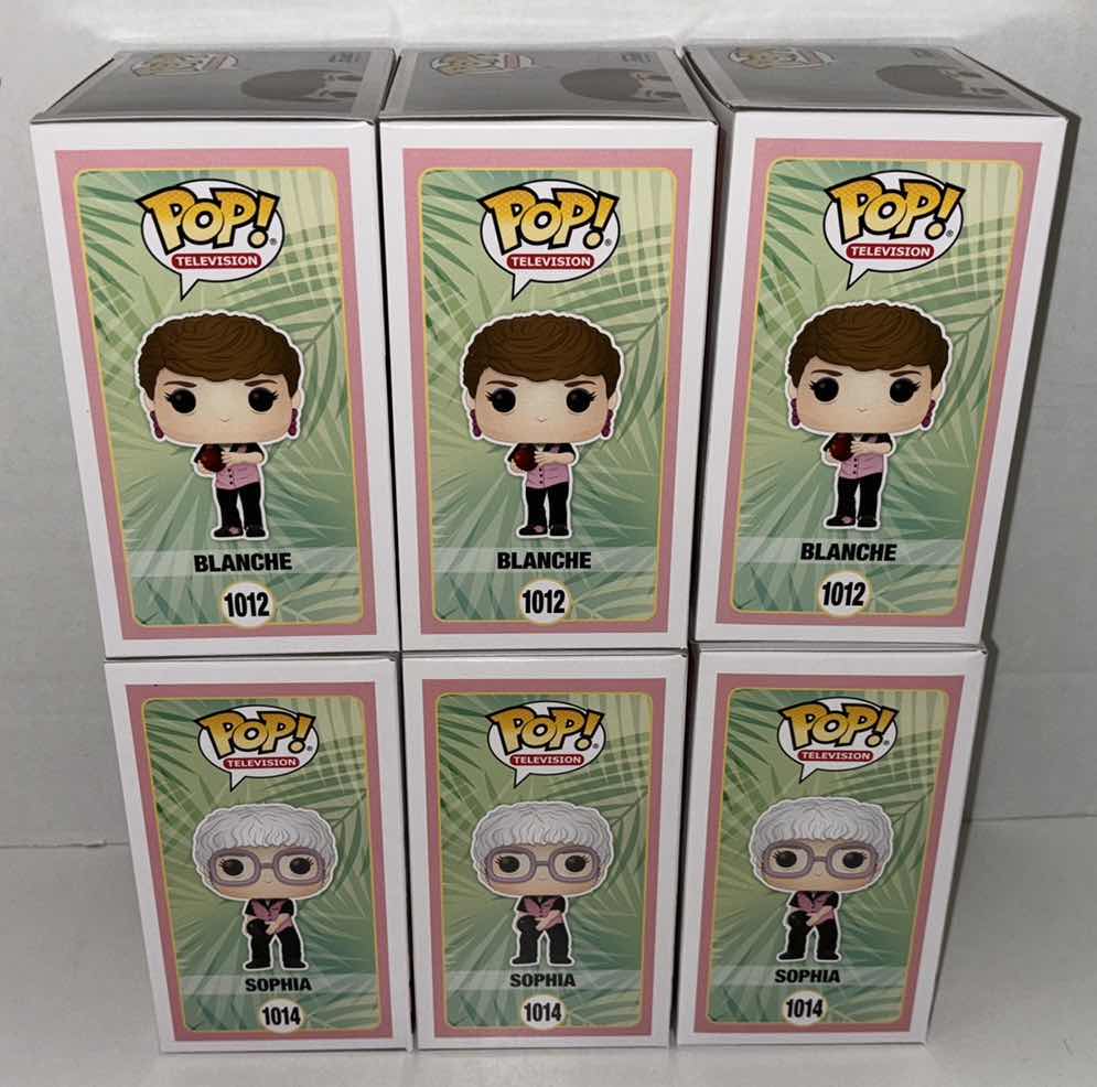 Photo 2 of NEW 6-PACK ASSORTED GOLDEN GIRLS FUNKO POP! VINYL FIGURES, #1012 BLANCHE BOWLING (3) & #1014 SOPHIA BOWLING (3)