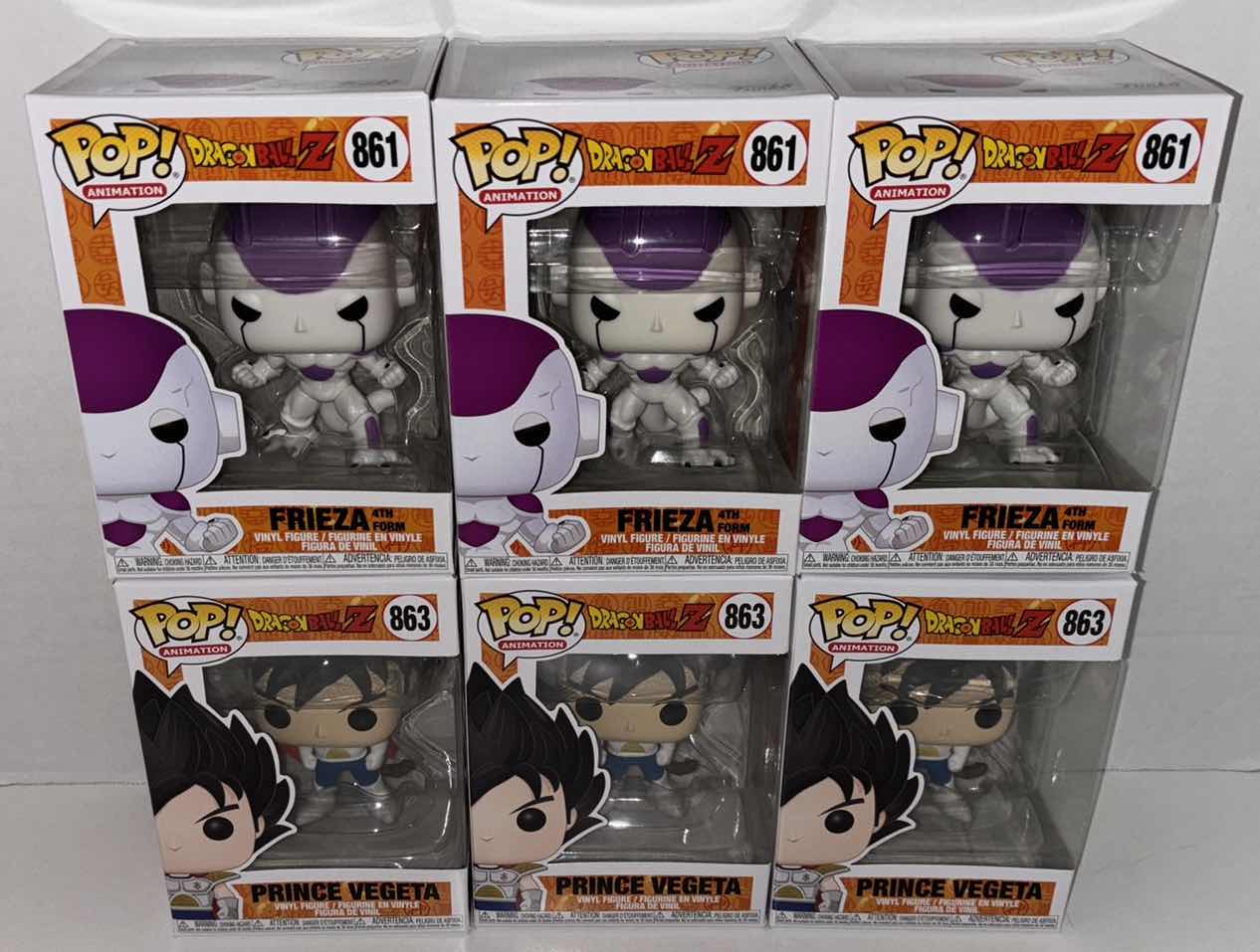 Photo 1 of NEW 6-PACK ASSORTED DRAGONBALL Z  ANIMATION FUNKO POP! VINYL FIGURES, #861 FRIEZA 4TH FORM (3) & #863 PRINCE VEGETA (3)