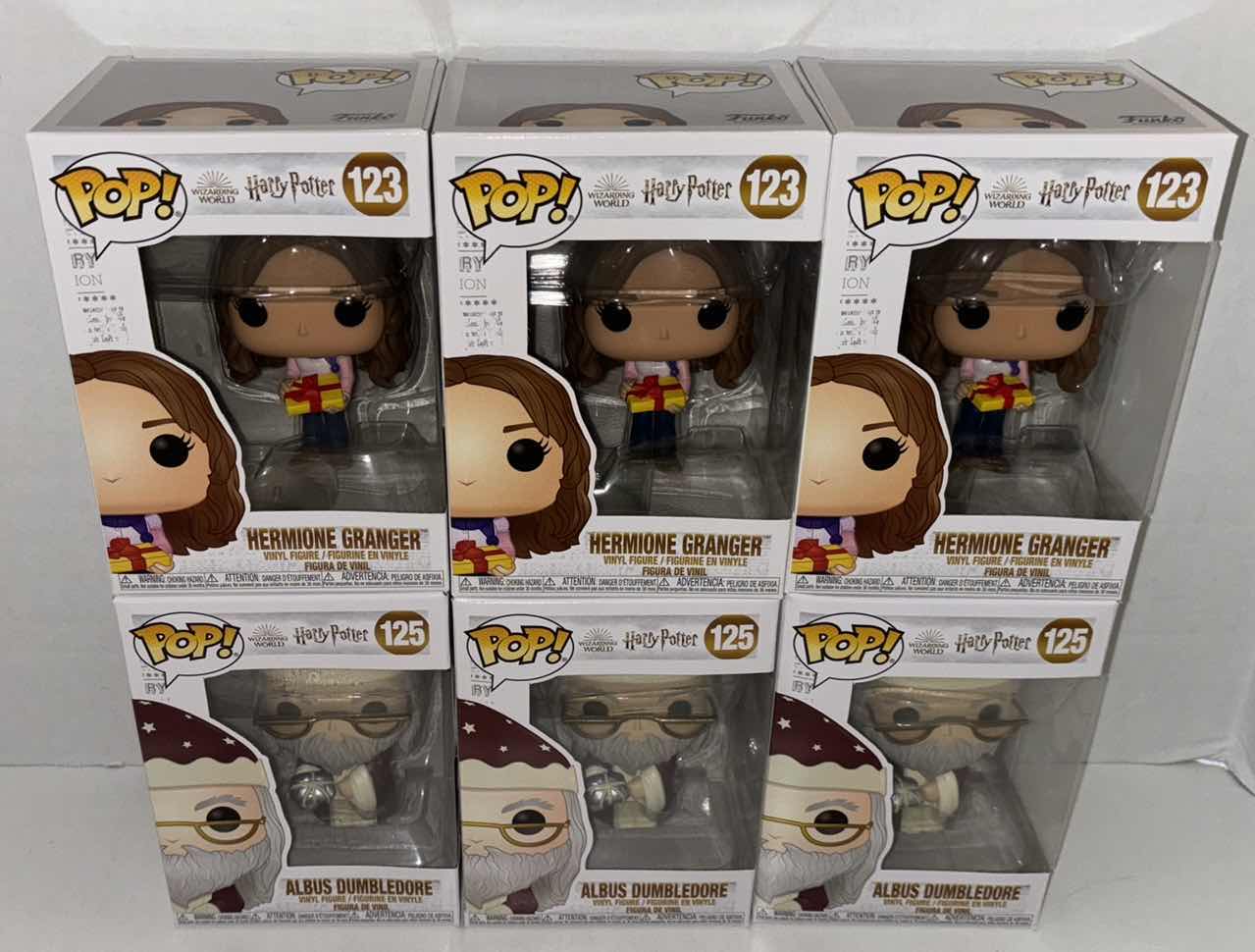 Photo 1 of NEW 6-PACK ASSORTED HARRY POTTER FUNKO POP! VINYL FIGURES, #123 HERMIONE GRANGER (3) & #125 ALBUS DUMBLEDORE (3)