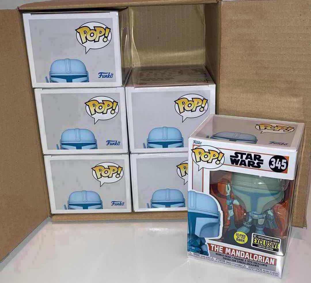 Photo 1 of NEW 6-PACK FUNKO POP! STAR WARS BOBBLE-HEAD FIGURE, #345 THE MANDALORIAN (HOLOGRAM)