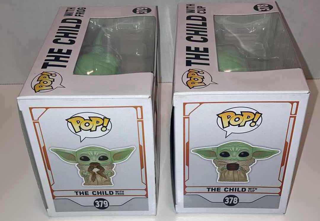 Photo 2 of NEW 2-PACK FUNKO POP! STAR WARS BOBBLE-HEAD FIGURE, #379 THE CHILD W FROG & #378 THE CHILD W CUP