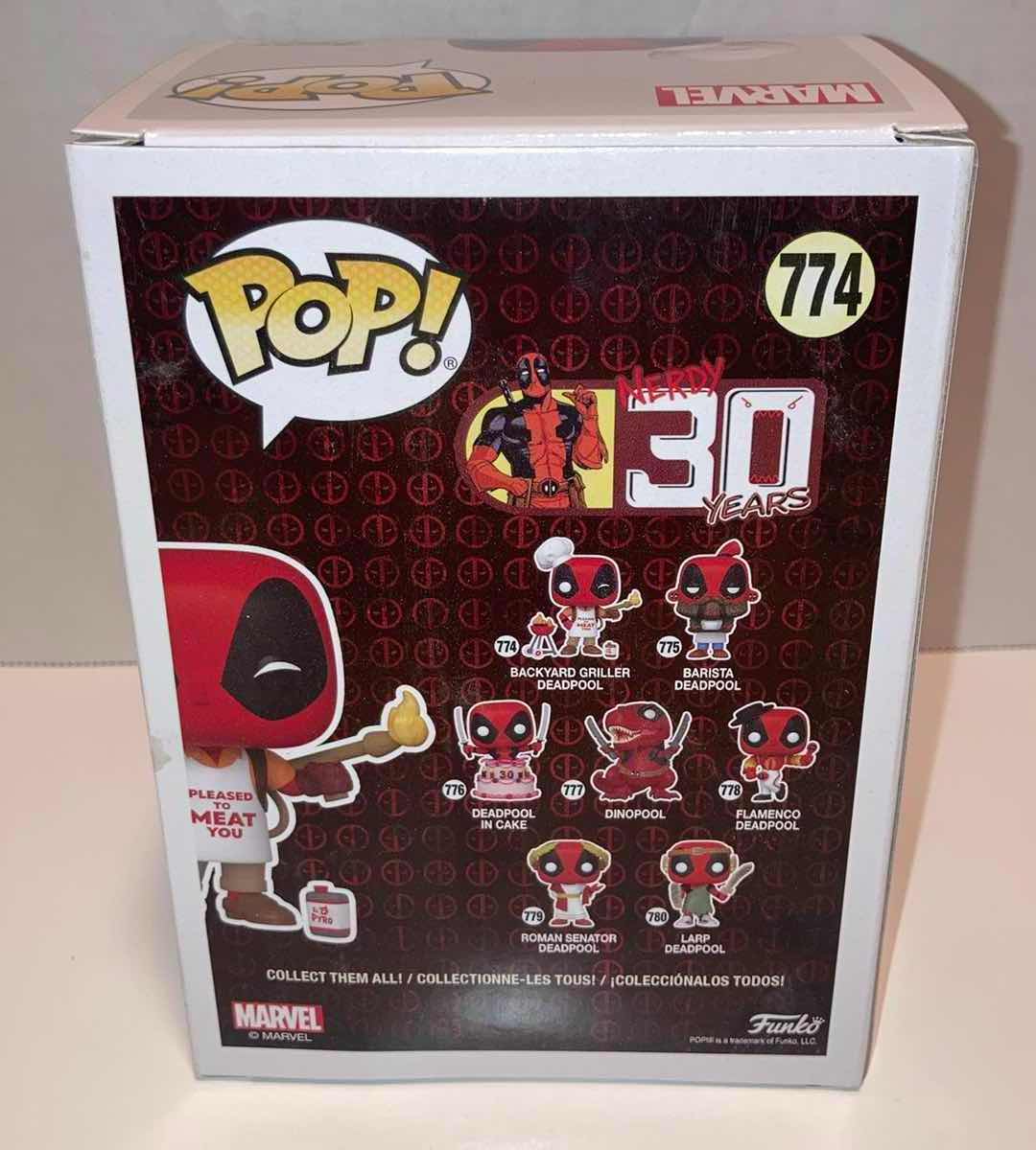 Photo 3 of NEW FUNKO POP! MARVEL BOBBLE-HEAD FIGURE, #774 BACKYARD GRILLER DEADPOOL