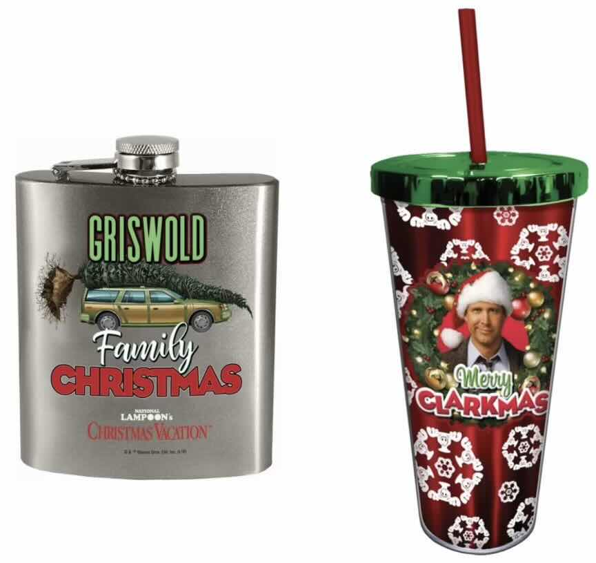 Photo 1 of NEW 2 PC BUNDLE SPOONTIQUES NATIONAL LAMPOON’S CHRISTMAS VACATION 7 OUNCE HIP FLASK & 20 OUNCE INSULATED CUP W/STRAW “MERRY CLARKMAS”