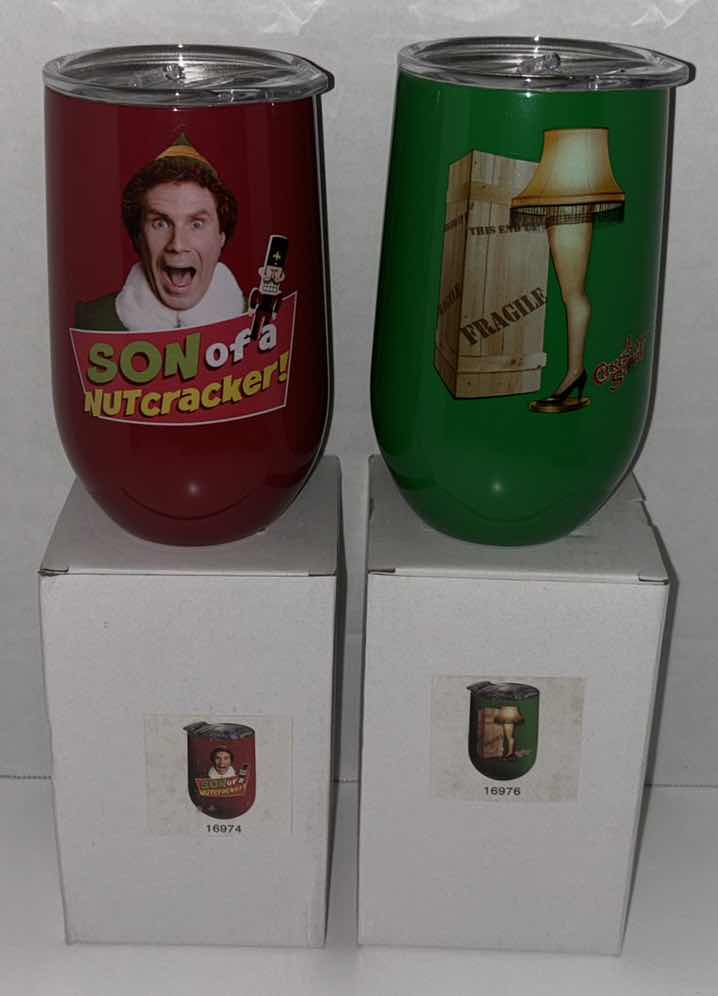 Photo 2 of NEW 2-PACK SPOONIQUES 14 OZ CHRISTMAS THEME STAINLESS STEEL TUMBLER, “ELF- SON OF A NUTCRACKER” & “A CHRISTMAS STORY”