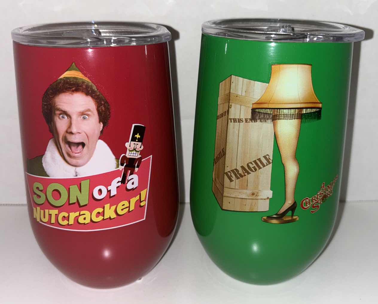 Photo 1 of NEW 2-PACK SPOONIQUES 14 OZ CHRISTMAS THEME STAINLESS STEEL TUMBLER, “ELF- SON OF A NUTCRACKER” & “A CHRISTMAS STORY”