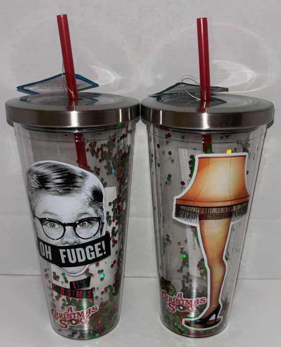 Photo 1 of NEW 2-PACK SPOONIQUES “A CHRISTMAS STORY” THEMED 20 OZ INSULATED CUPS, “OH FUDGE” & “LEG LAMP”