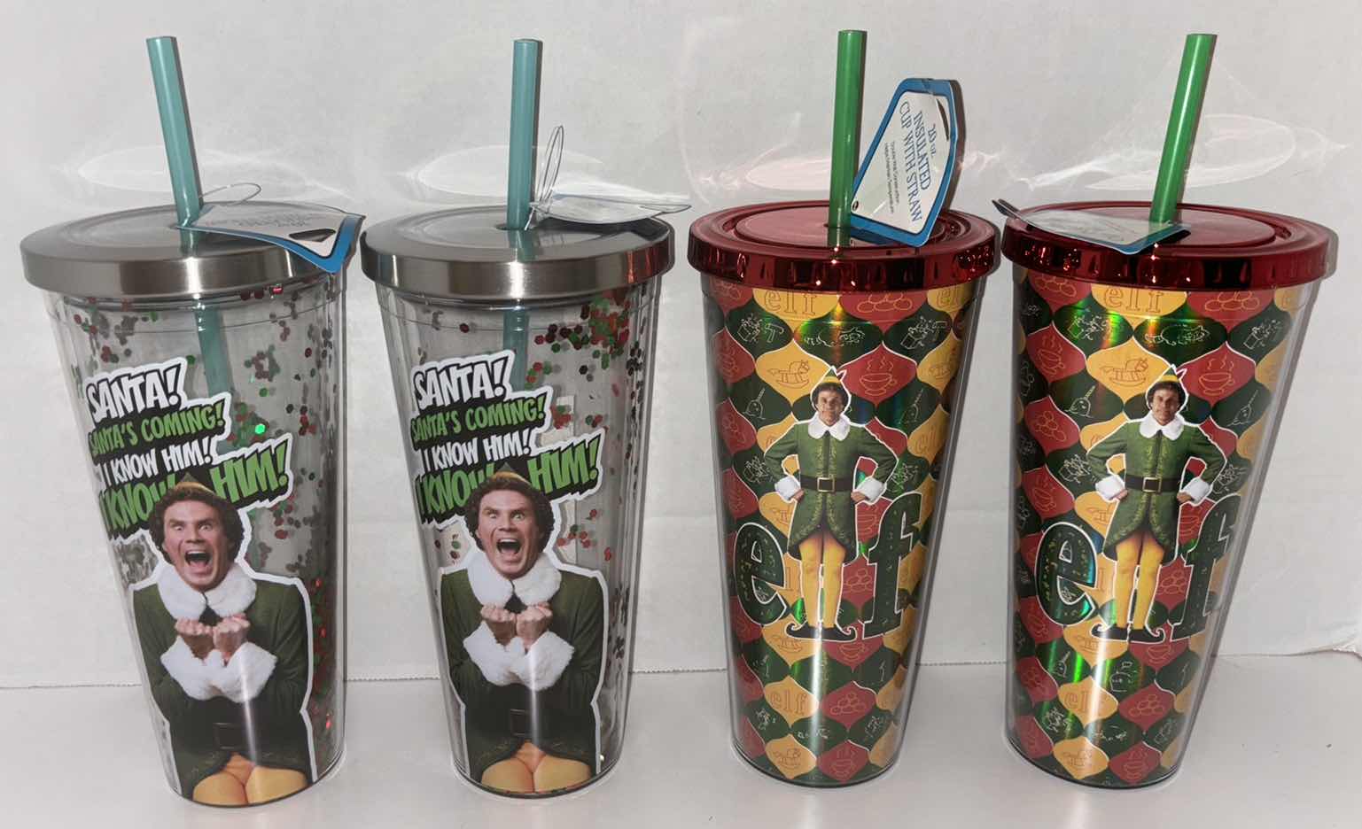 Photo 1 of NEW 4-PACK SPOONIQUES “ELF” THEMED 20 OZ INSULATED CUPS (TWO STYLES, 2 OF EACH)