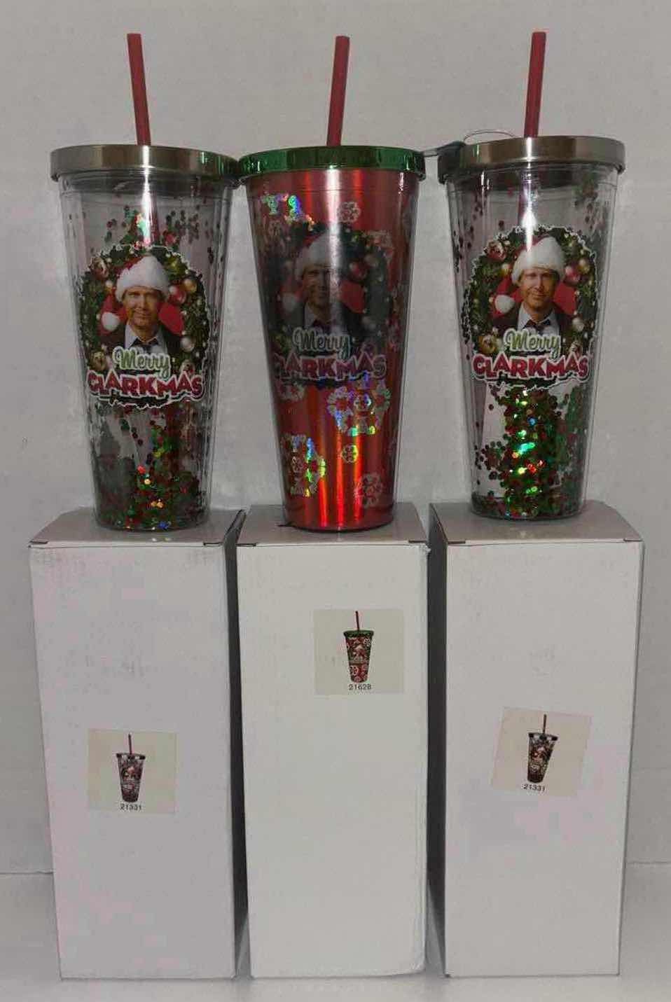 Photo 2 of NEW 3-PACK SPOONIQUES “NATIONAL LAMPOONS CHRISTMAS VACATION” THEMED 20 OZ INSULATED CUPS (2 SPARKLE “MERRY CLARKMAS”, 1 SNOWFLAKE “MERRY CLARKMAS”)