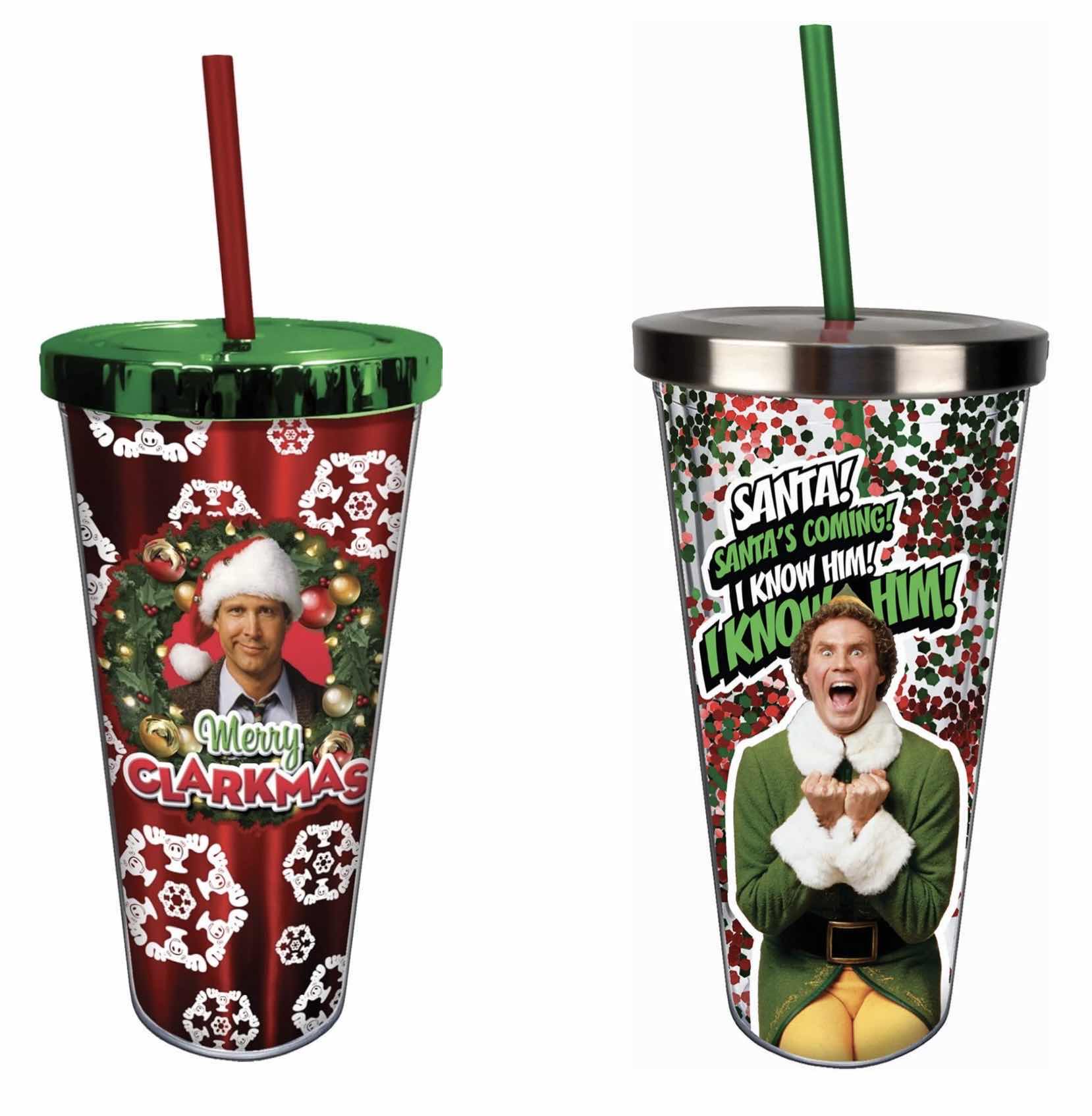 Photo 1 of NEW 2-PACK SPOONTIQUES “MERRY CLARKMAS” & "ELF" THEMED 20 OZ INSULATED CUPS