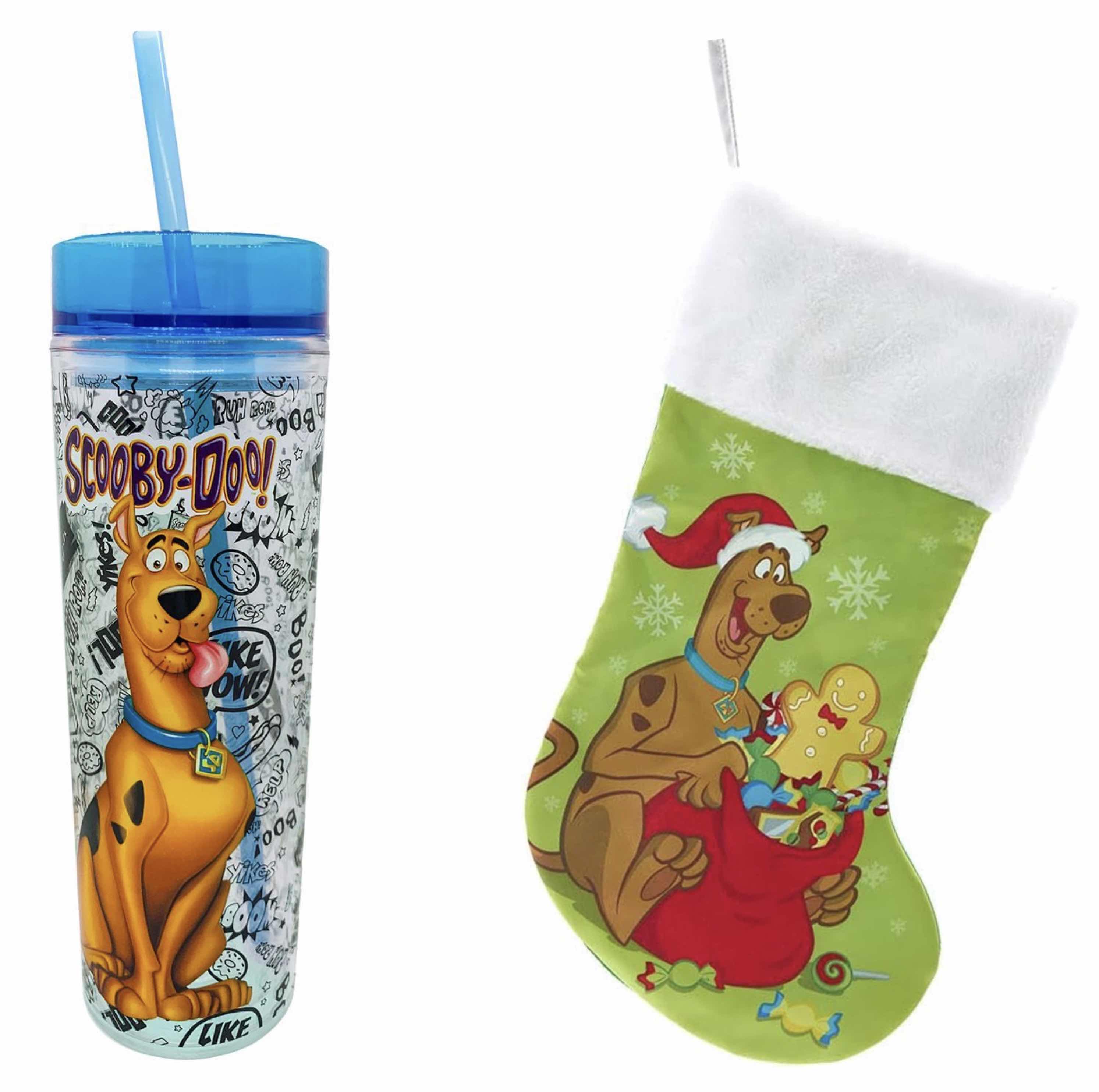 Photo 1 of NEW 2PC BUNDLE W SPOONTIQUES SCOOBY-DOO 16 OZ TUMBLER CUP W/STRAW & KURT S. ADLER SCOOBY-DOO 19” STOCKING W/ WHITE PLUSH CUFF