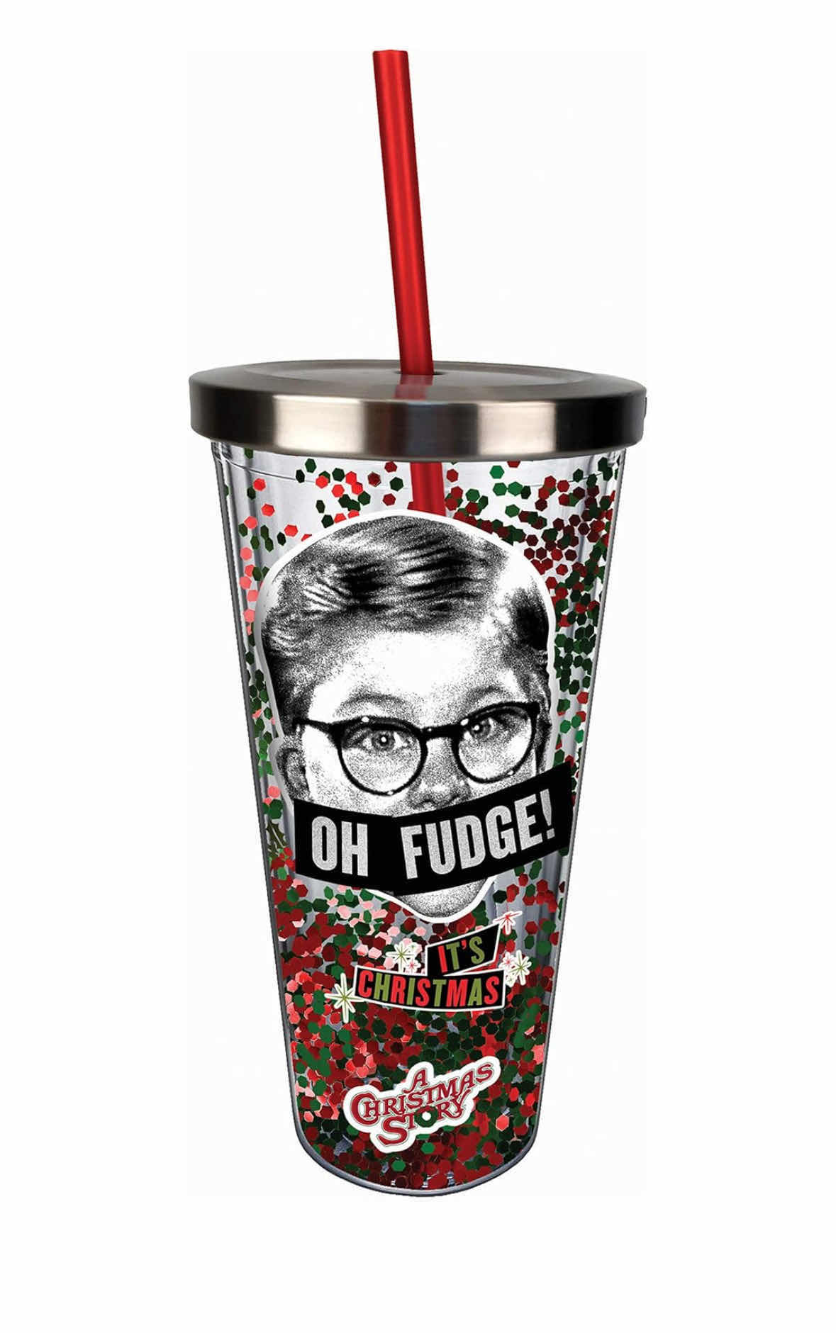 Photo 1 of NEW 3-PACK SPOONTIQUES A CHRISTMAS STORY "OH FUDGE" 20 OZ INSULATED CUPS W/STRAWS