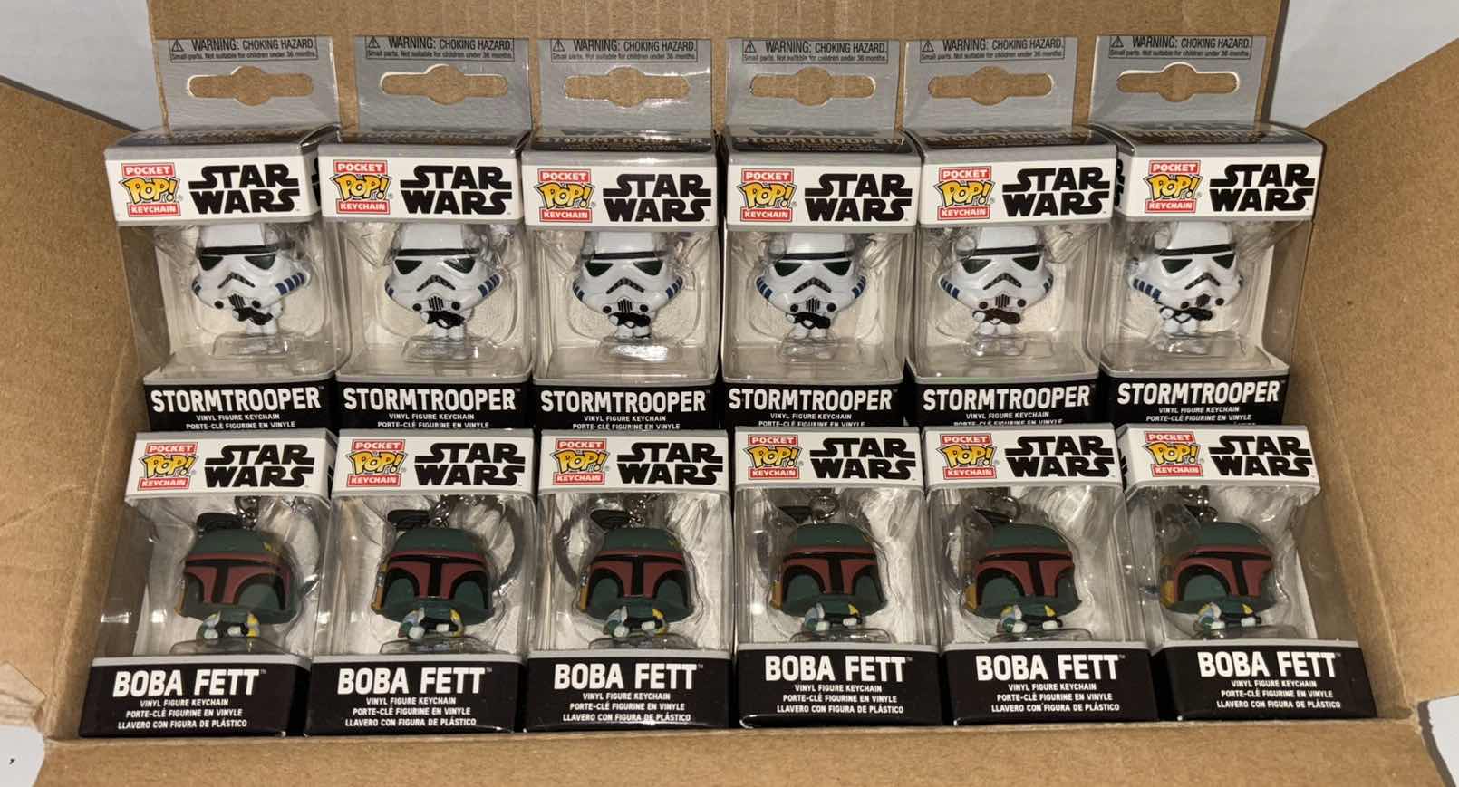 Photo 1 of NEW 12-PACK FUNKO POP!
STAR WARS POCKET POP VINYL FIGURE KEYCHAIN “STORMTROOPER” (6) & “BOBA FETT” (6)