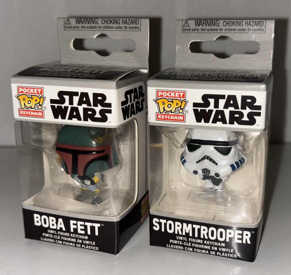 Photo 2 of NEW 12-PACK FUNKO POP!
STAR WARS POCKET POP VINYL FIGURE KEYCHAIN “STORMTROOPER” (6) & “BOBA FETT” (6)