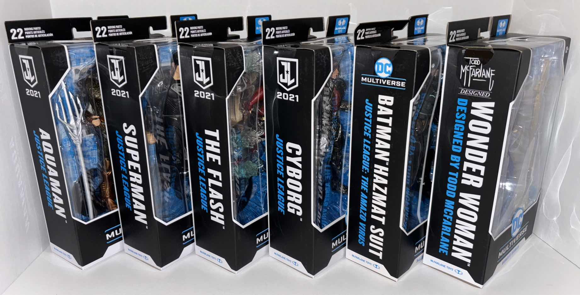 Photo 1 of NEW ASSORTED 6-PACK MCFARLANE TOYS DC MULTIVERSE ACTION FIGURE & ACCESSORIES, JUSTICE LEAGUE “AQUAMAN, SUPERMAN, THE FLASH, CYBORG, BATMAN HAZMAT SUIT” & “WONDER WOMAN”