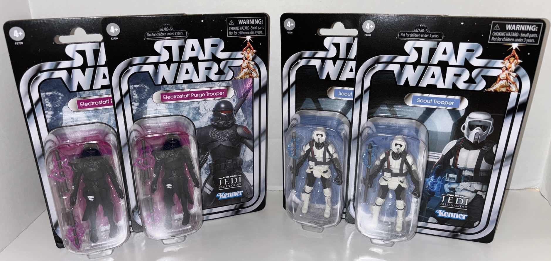 Photo 1 of NEW 4-PACK HASBRO/KENNER STAR WARS THE VINTAGE COLLECTION ACTION FIGURE & ACCESSORIES, JEDI FALLEN ORDER “ELECTROSTAFF PURGE TROOPER” (2) & "SCOUT TROOPER" (2)