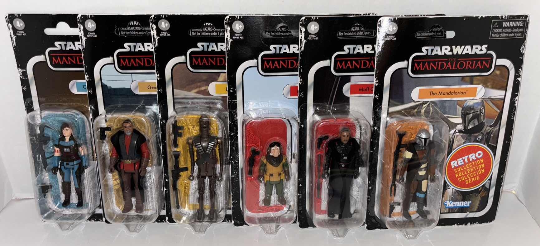 Photo 1 of NEW ASSORTED 6-PACK HASBRO KENNER STAR WARS THE MANDALORIAN RETRO COLLECTION ACTION FIGURE & ACCESSORIES, “CARA DUNE, GREEF KARGA, IG-11, KUIIL, MOFF GIDEON, THE MANDALORIAN”