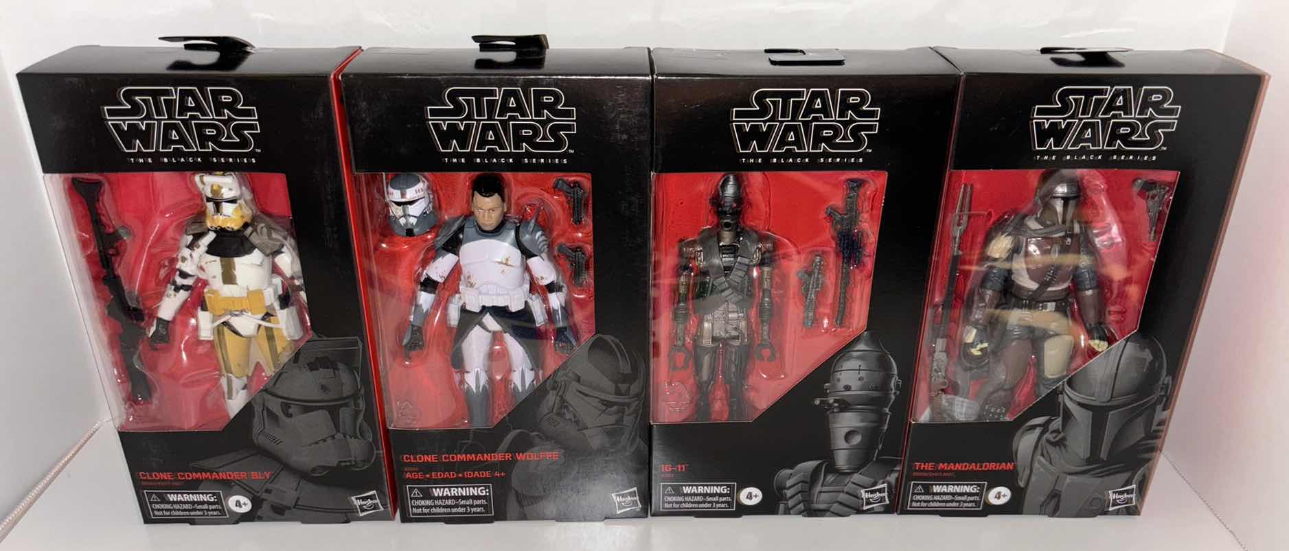 Photo 1 of NEW ASSORTED 4-PACK HASBRO STAR WARS THE BLACK SERIES ACTION FIGURE & ACCESSORIES, "CLONE COMMANDER BLY, CLONE COMMANDER WOLFFE, IG-11, & THE MANDALORIAN”