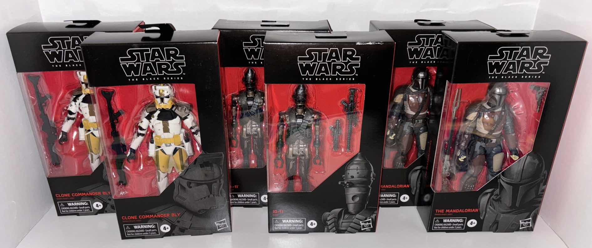 Photo 1 of NEW ASSORTED 6-PACK HASBRO STAR WARS THE BLACK SERIES ACTION FIGURE & ACCESSORIES, "CLONE COMMANDER BLY (2), IG-11 (2), & THE MANDALORIAN (2)”