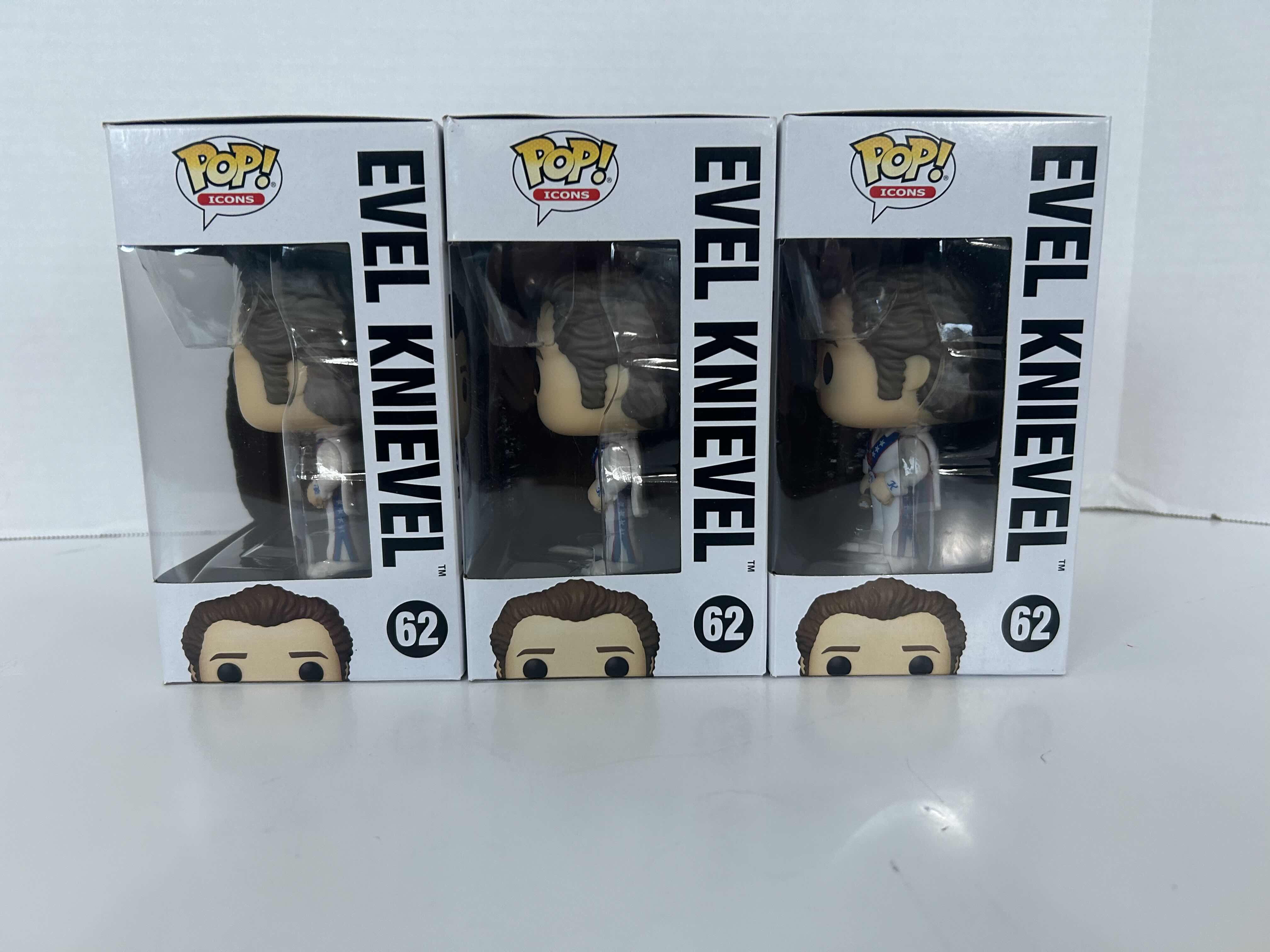 Photo 3 of FUNKO POP! EVEL KNIEVEL #62 
LOT OF 3