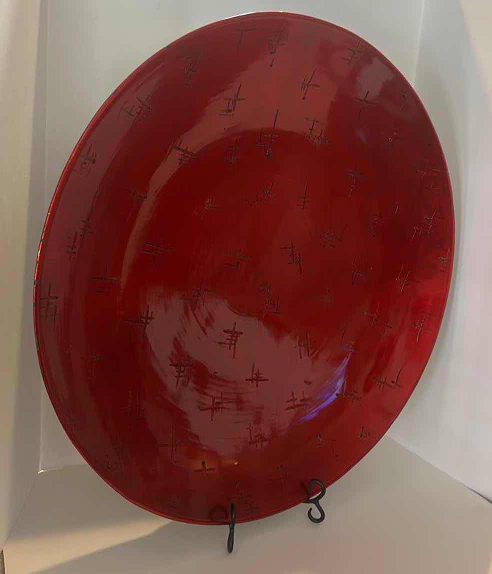 Photo 3 of HOME DECOR - Z GALLERIE LARGE RED PLATE ON STAND 26”