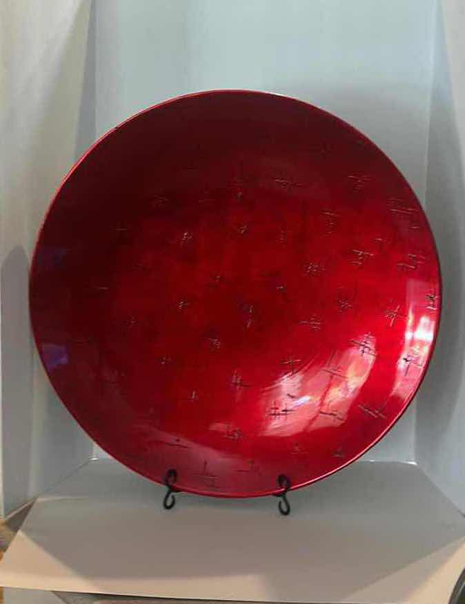 Photo 2 of HOME DECOR - Z GALLERIE LARGE RED PLATE ON STAND 26”