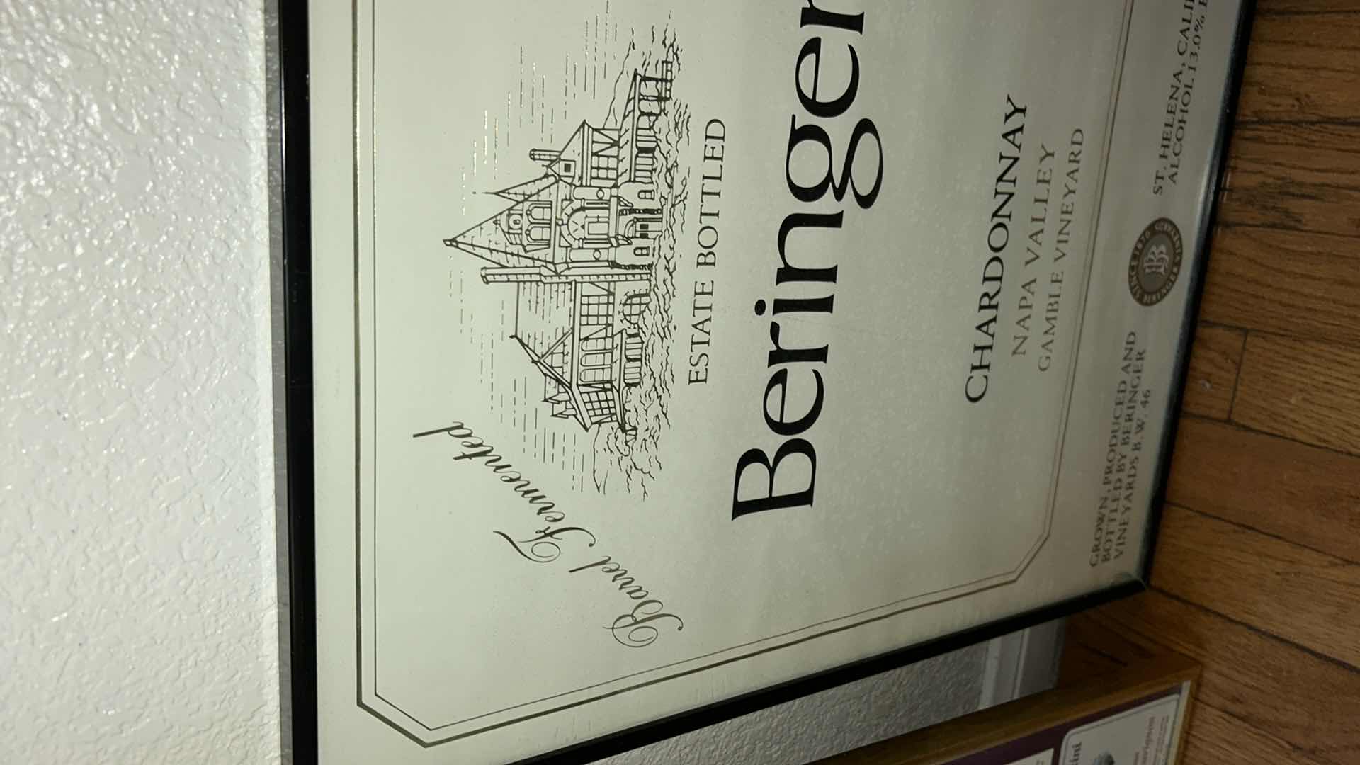 Photo 6 of FRAMED "BERINGER BARREL LABEL" CHARDONNAY NAPA VALLEY ARTWORK 16” x 20 1/2”