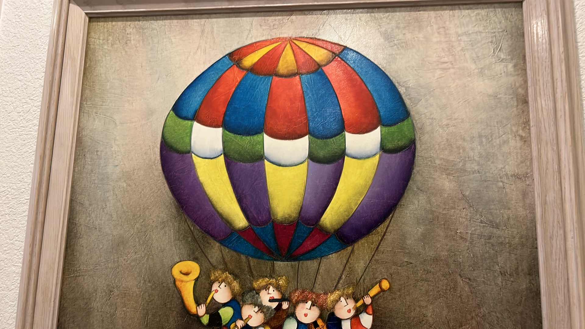 Photo 3 of FRAMED "CHILDREN IN HOT AIR BALLOON" ARTWORK 29” x 24 1/2”