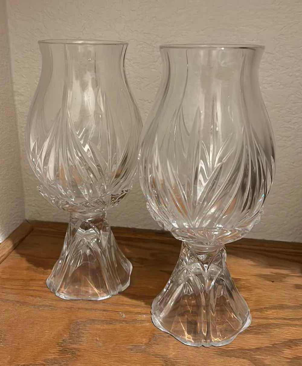 Photo 1 of PAIR OF CUT CRYSTAL CANDLE HOLDERS / VASES H10”