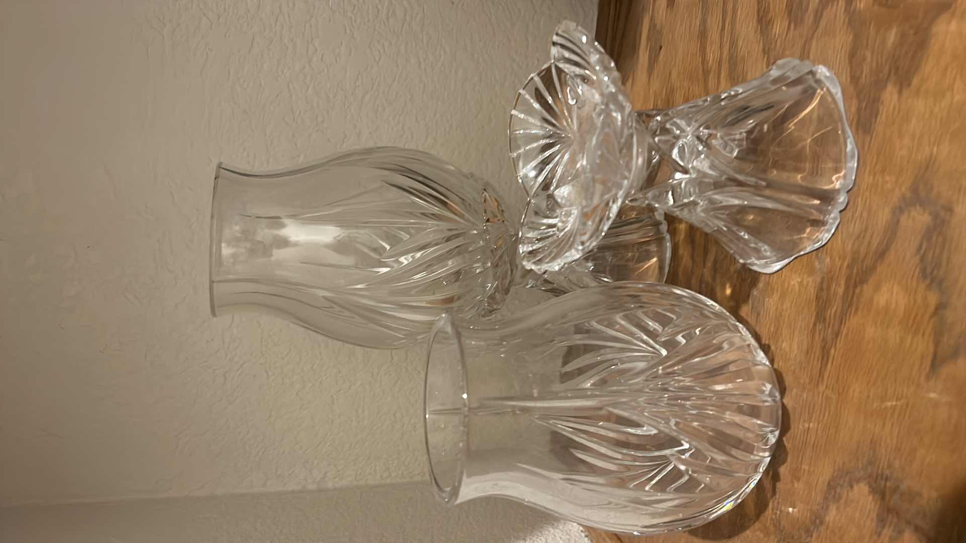 Photo 3 of PAIR OF CUT CRYSTAL CANDLE HOLDERS / VASES H10”