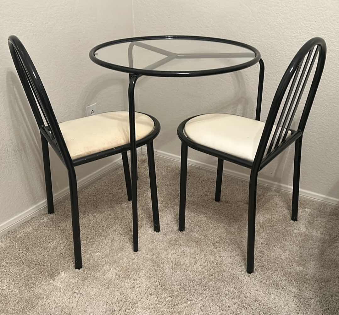 Photo 1 of SMALL METAL TABLE 26” x 28” AND 2 CHAIRS