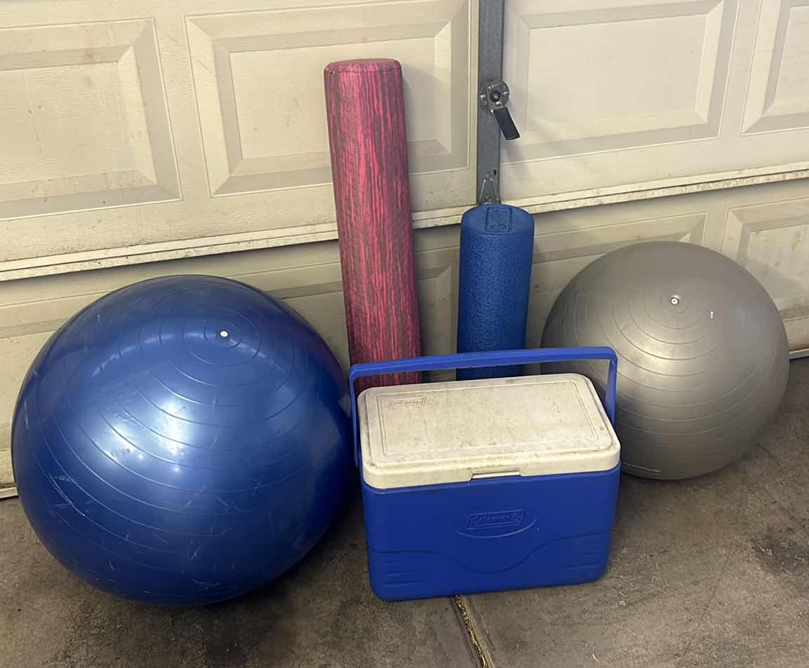 Photo 1 of EXERCISE BALLS, ROLLERS AND COLEMAN ICE CHEST