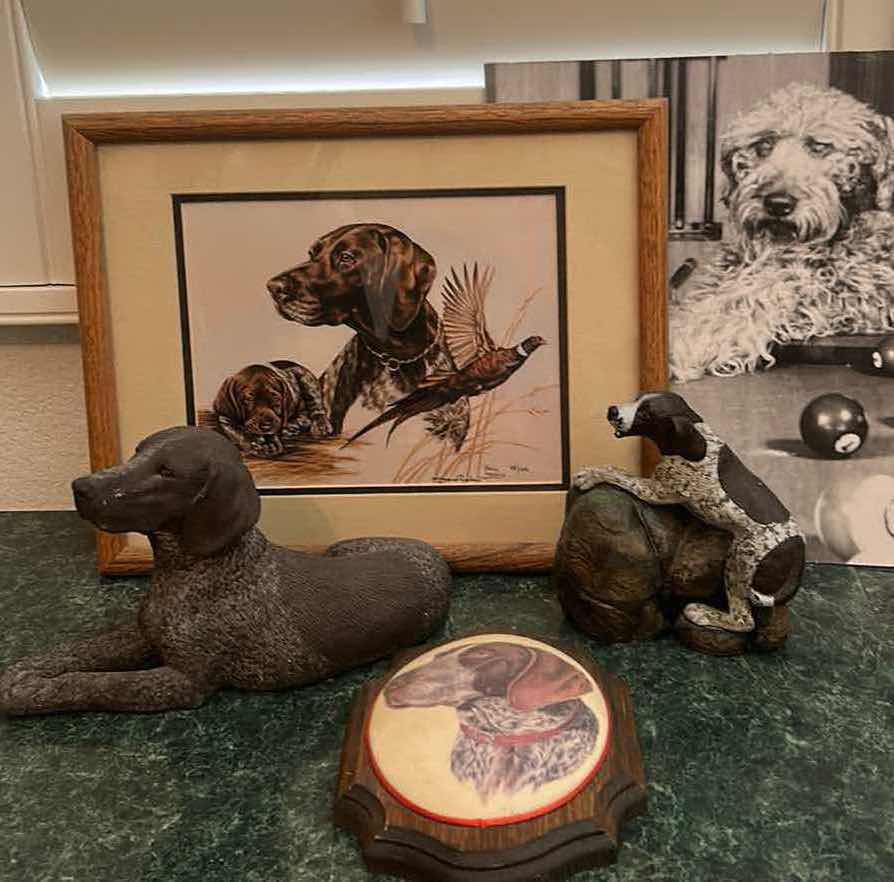 Photo 1 of FRAMED NUMBERED 23/200 SIGNED JOANNE GRAHAM “DOG” ARTWORK 15” x 12” AND COLLECTIBLES