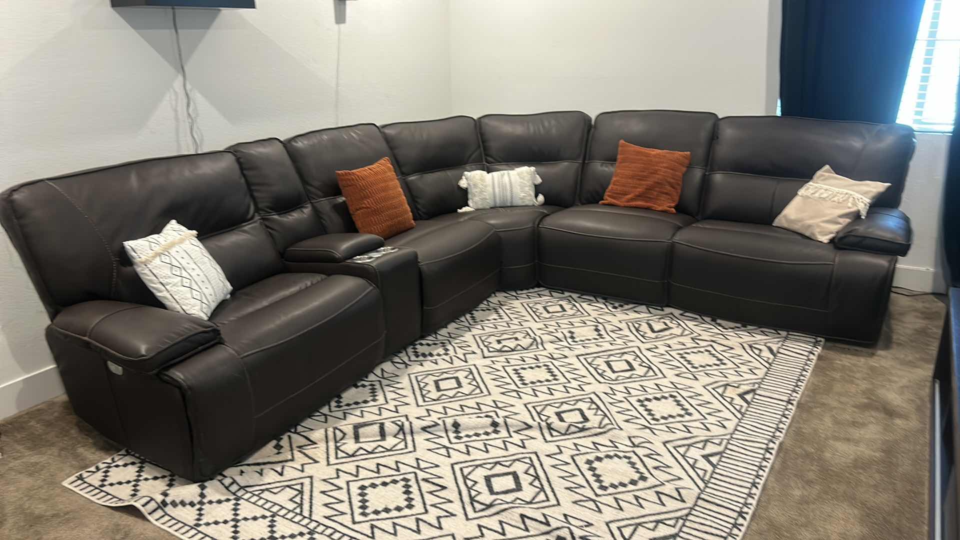 Photo 1 of 6 PC CURVED BLACK SECTIONAL WITH ELECTRICAL RECLINERS 10’ x 10’ , PARKER HOUSE MFG DATE 2023 (PILLOWS SOLD SEPARATELY)
