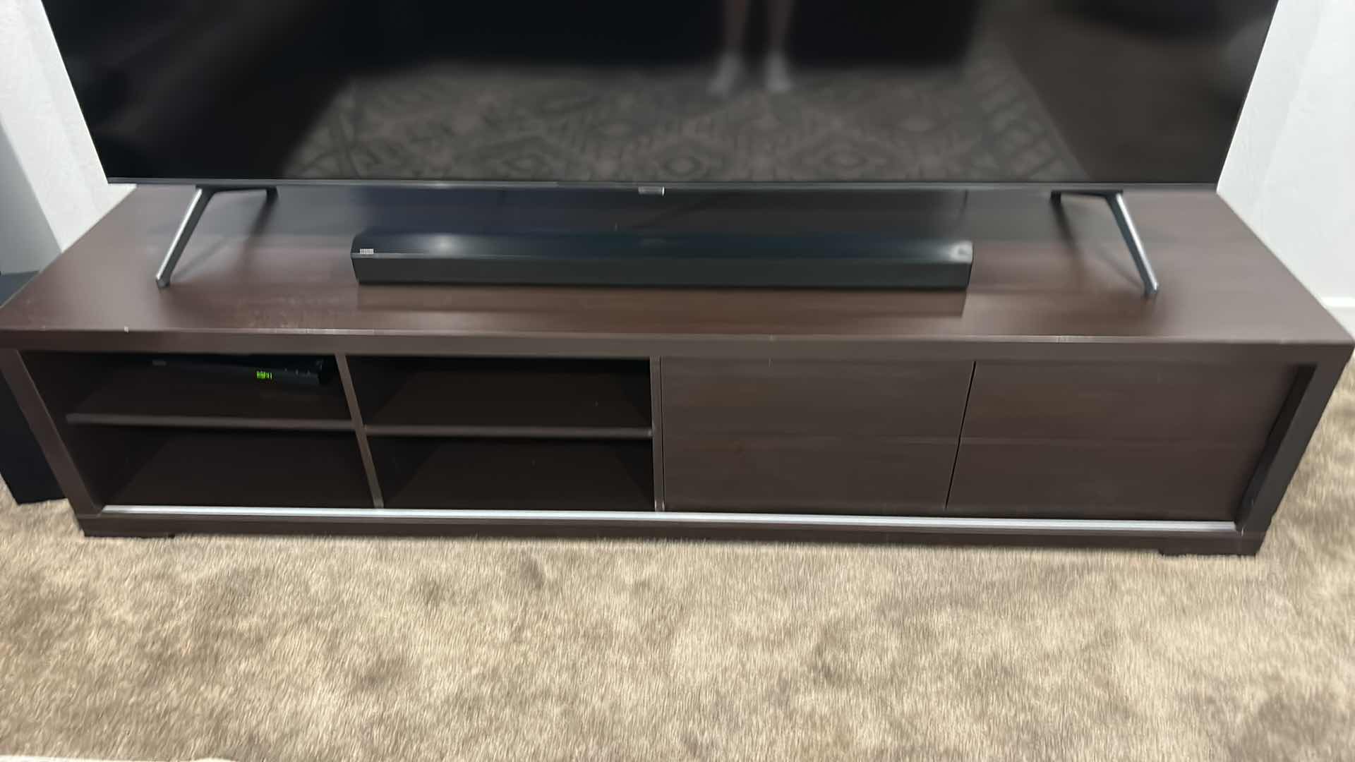 Photo 7 of SLEEK MODERN TV STAND WITH 4 PULL OUT DRAWERS AND OPEN SHELVES 83” x 22” x 18 1/4”