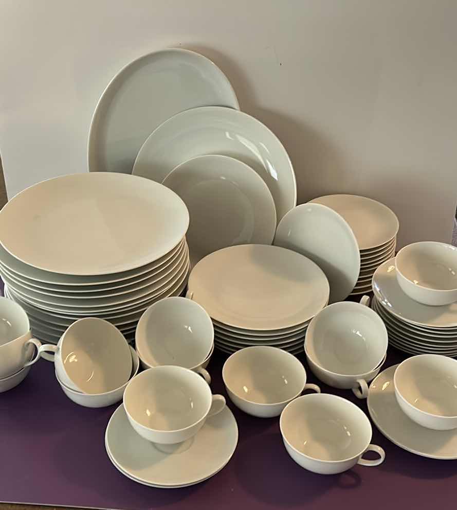 Photo 1 of 49 PC ARSBERY GERMANY PORCELAIN DINNERWARE 14 DINNER PLATES, 1 PLATTER, 8 SALAD PLATES, 11 DESSERT PLATES, 14 COFFEE CUP PLATES, 14 COFFEE CUPS